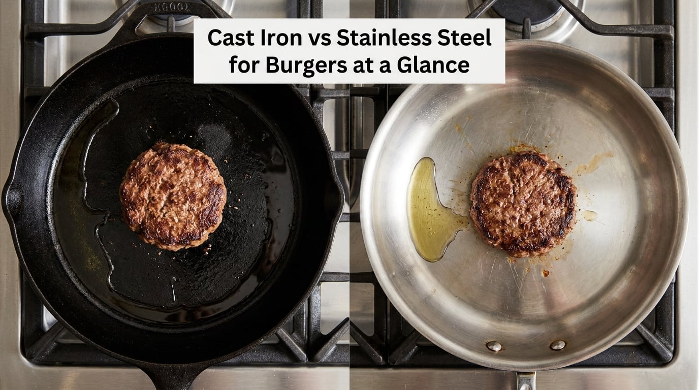 Cast Iron vs Stainless Steel for Burgers at a Glance