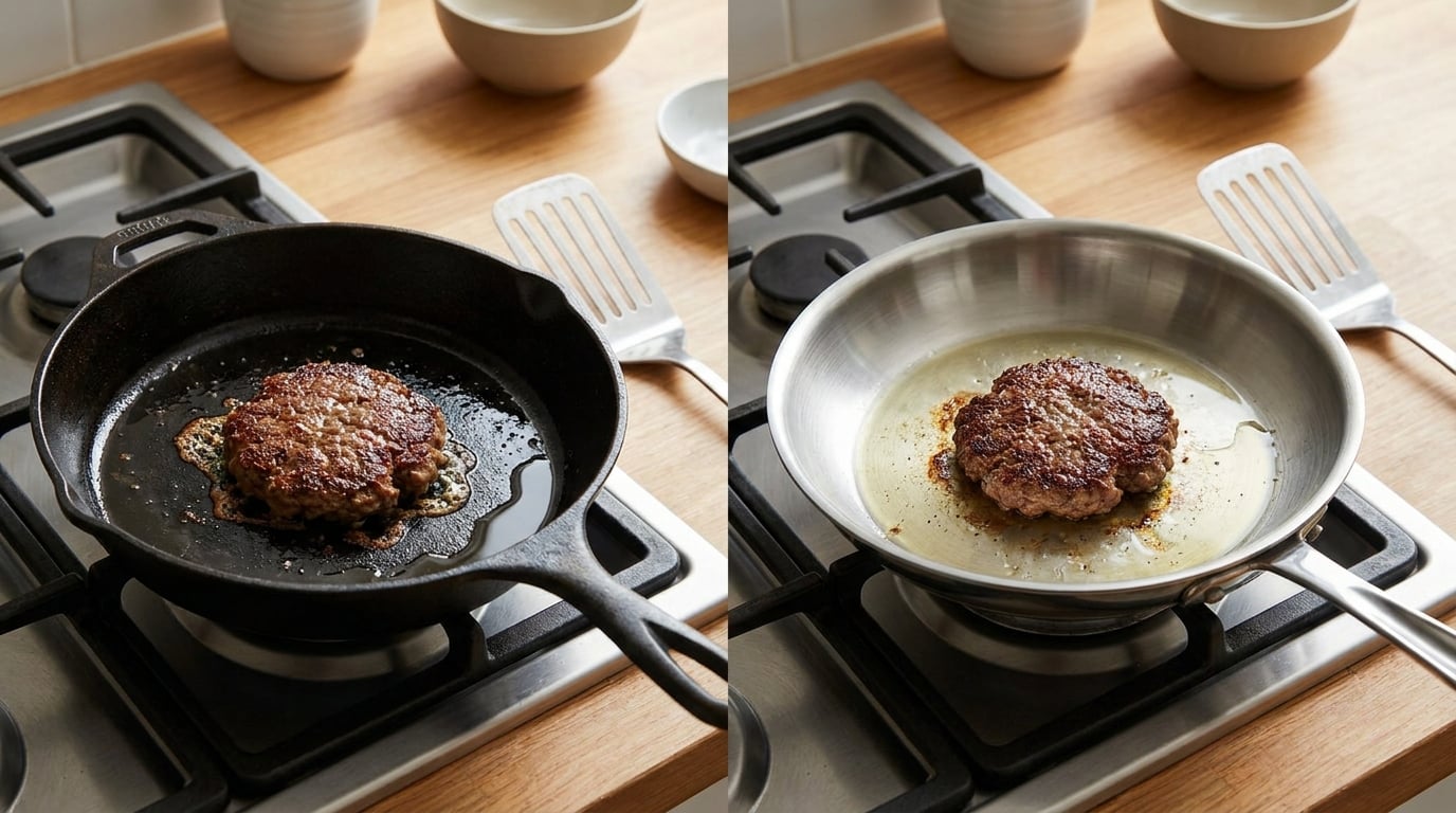 cast iron vs stainless steel for burgers