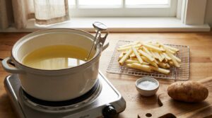 what temperature to fry french fries