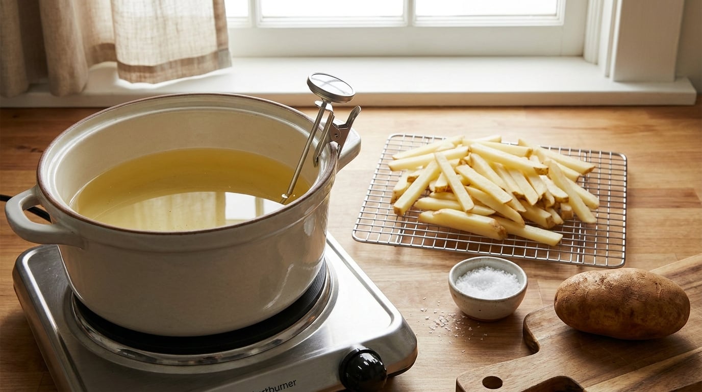 what temperature to fry french fries