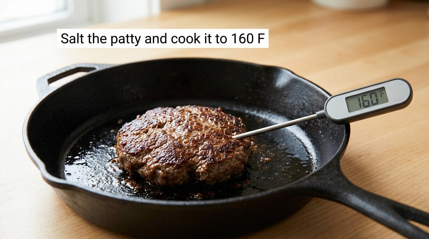 Salt the patty and cook it to 160 F