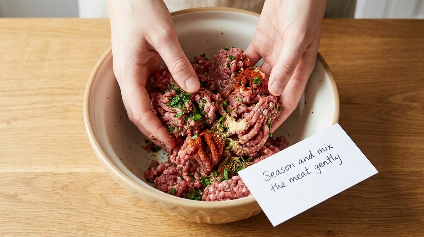 Season and mix the meat gently