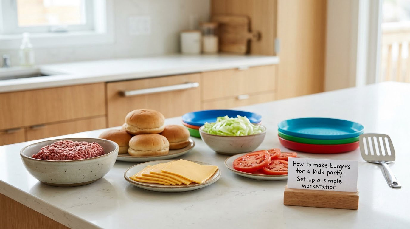 How to make burgers for a kids party: Set up a simple workstation