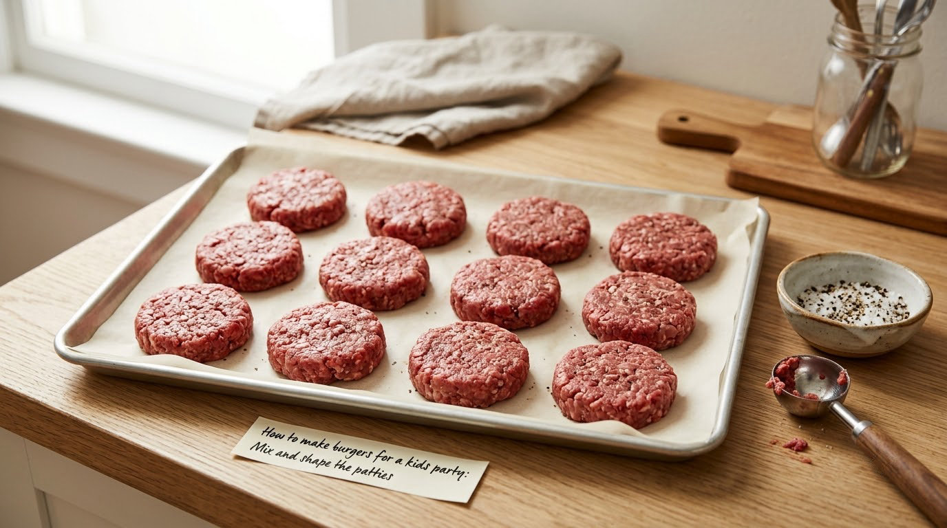 How to make burgers for a kids party: Mix and shape the patties