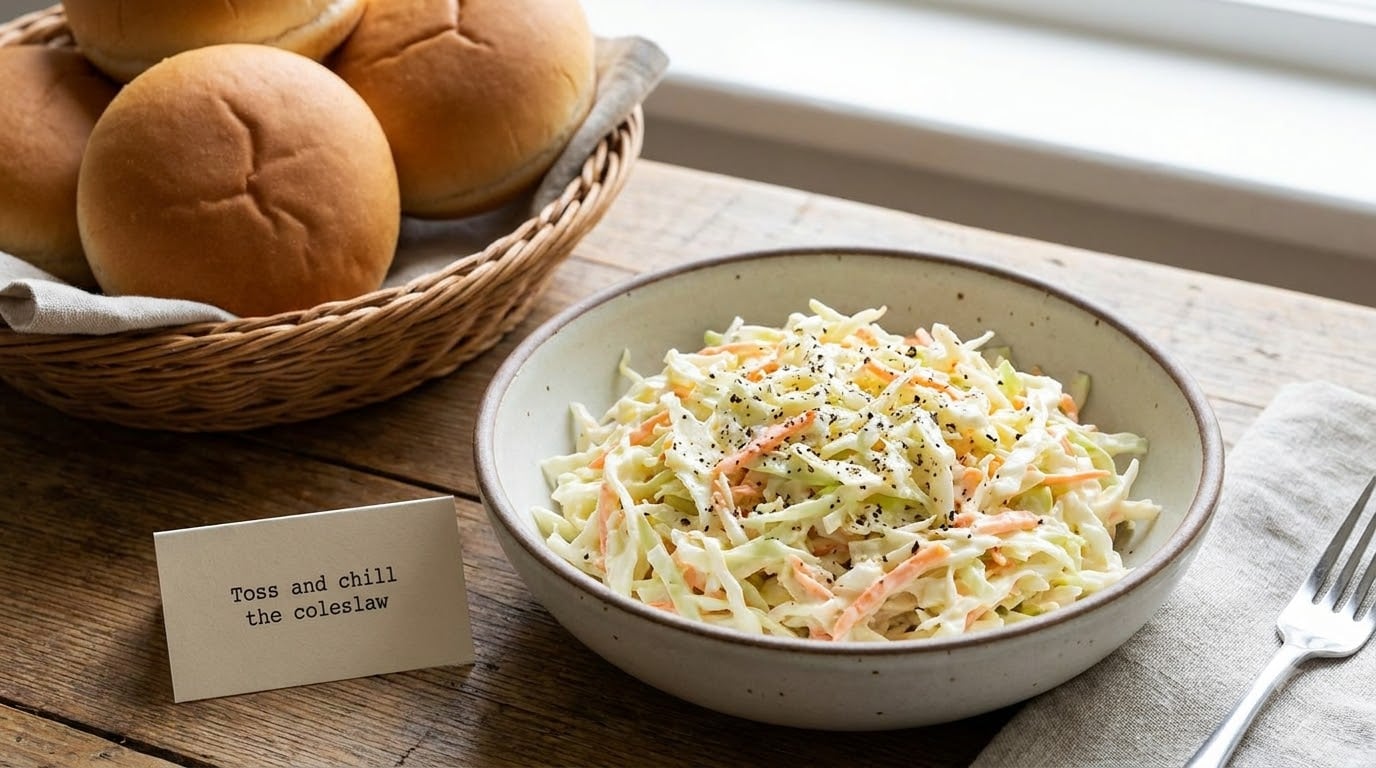Toss and chill the coleslaw