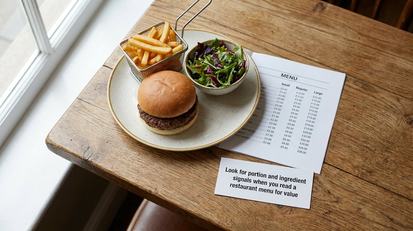 Look for portion and ingredient signals when you read a restaurant menu for value