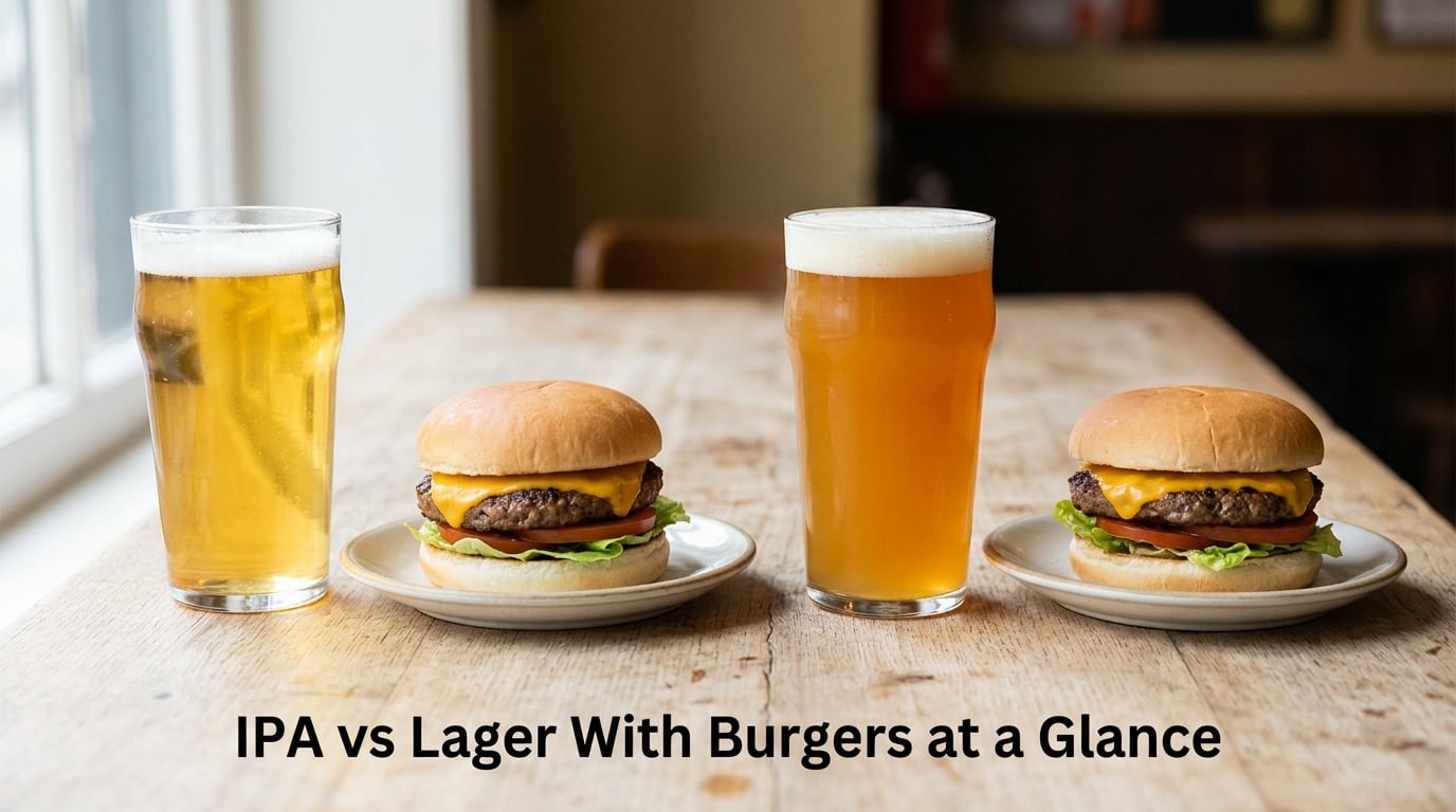 IPA vs Lager With Burgers at a Glance