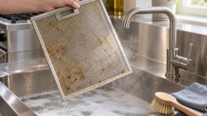how to clean a greasy range hood filter
