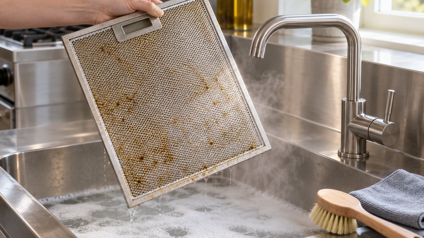 how to clean a greasy range hood filter