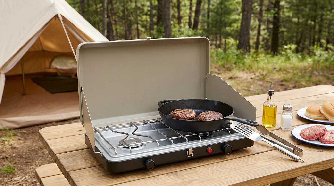 how to cook burgers on a camping stove