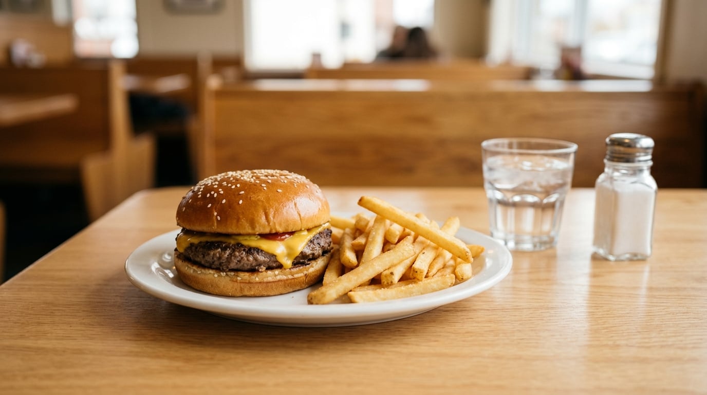 how many calories are in a cheeseburger with fries