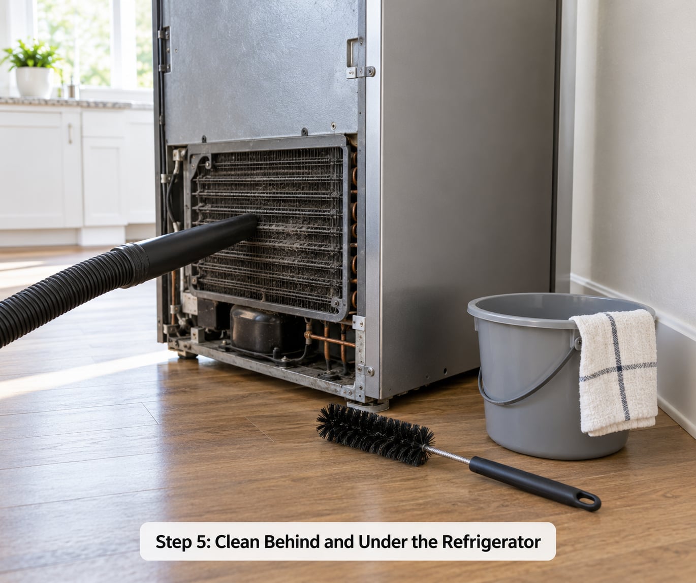 Step 5: Clean Behind and Under the Refrigerator