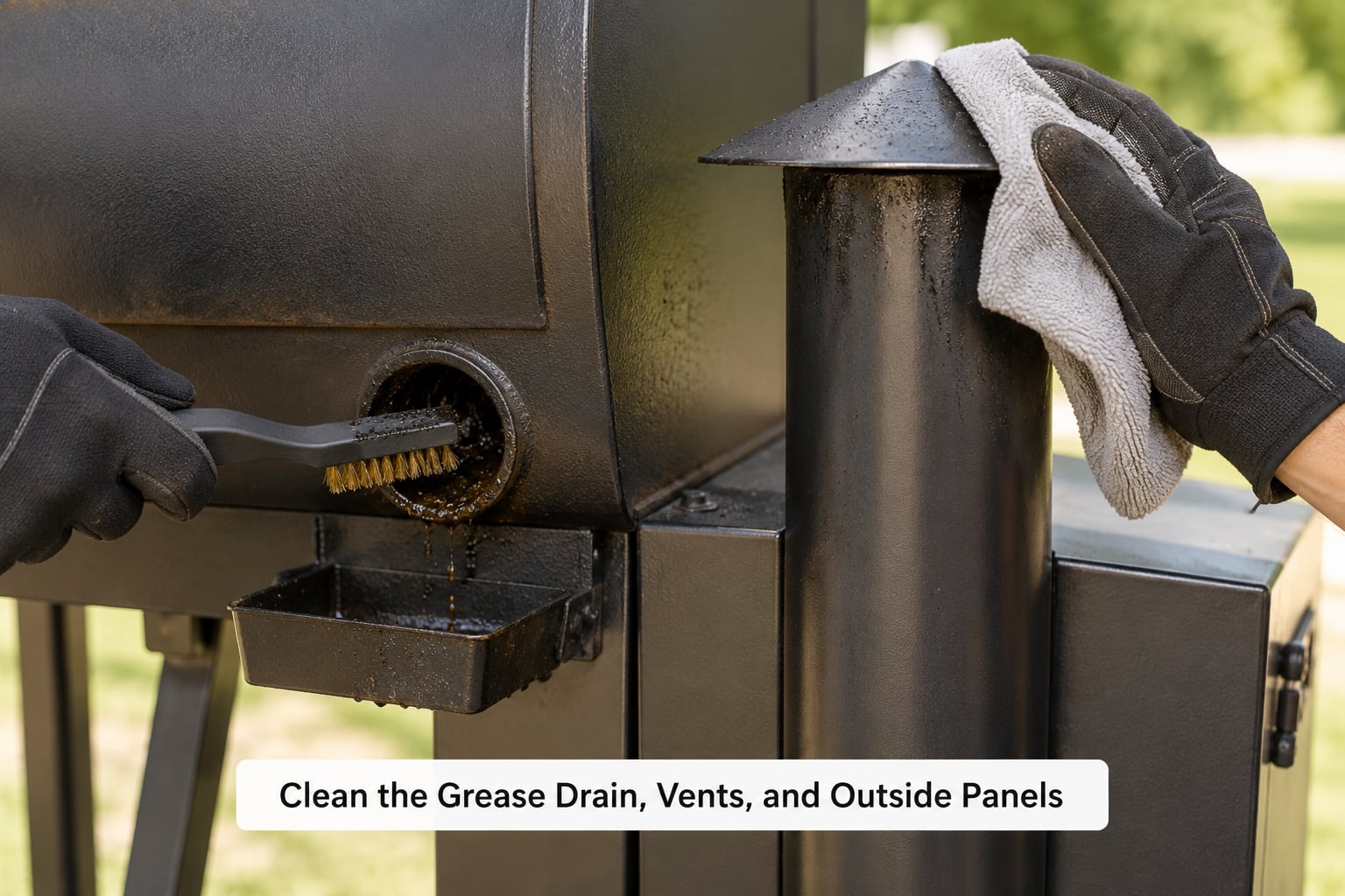 Clean the Grease Drain, Vents, and Outside Panels