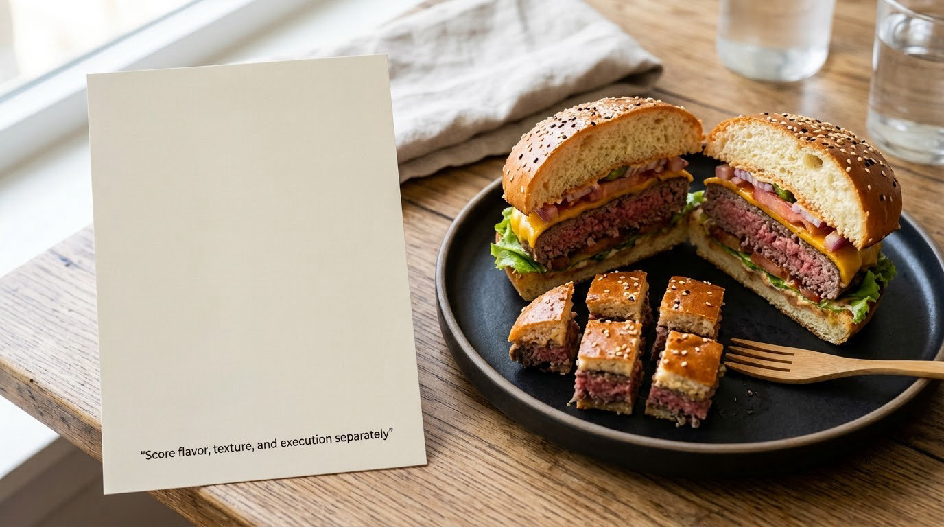 Score flavor, texture, and execution separately