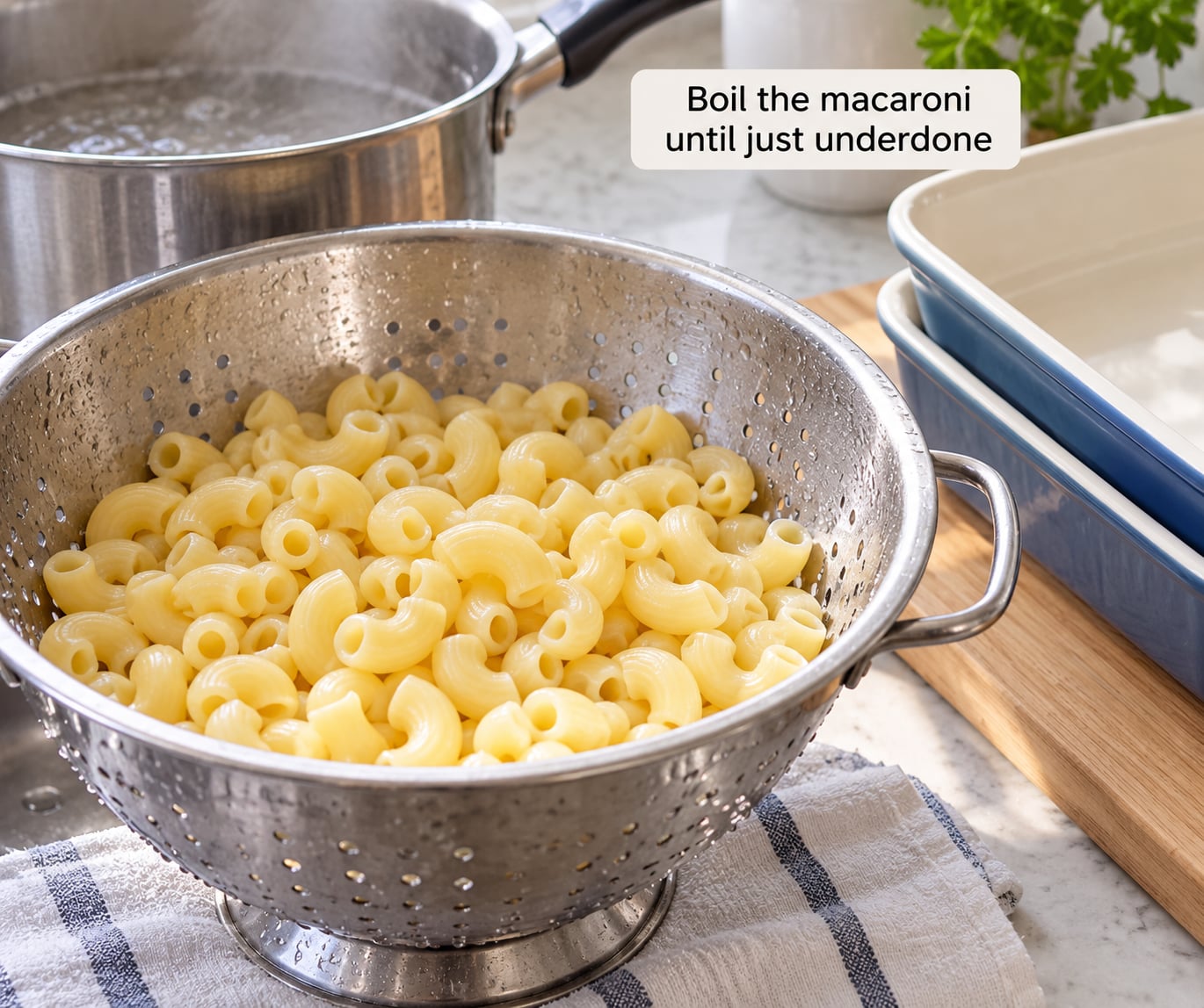 Boil the macaroni until just underdone
