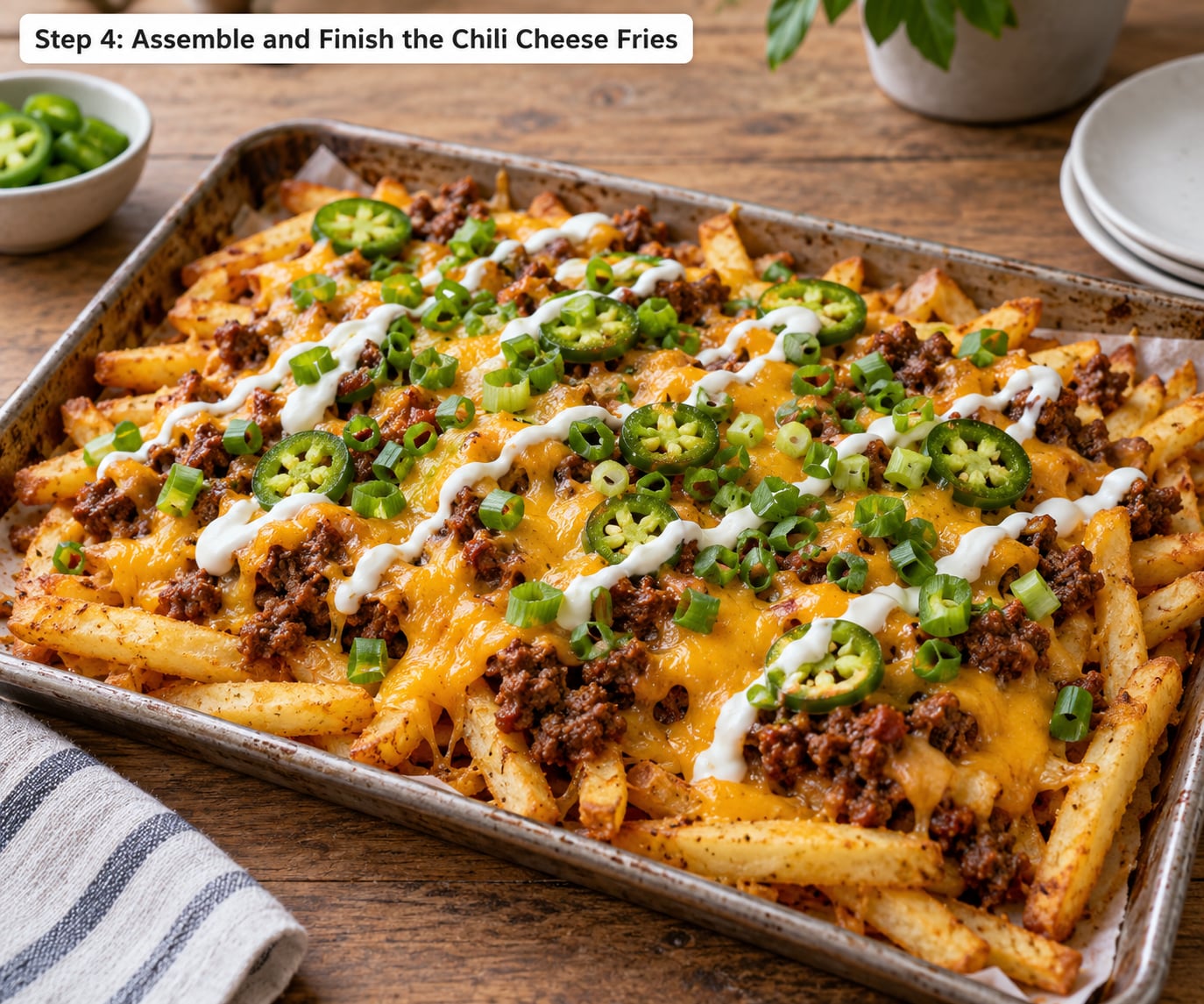 Step 4: Assemble and Finish the Chili Cheese Fries