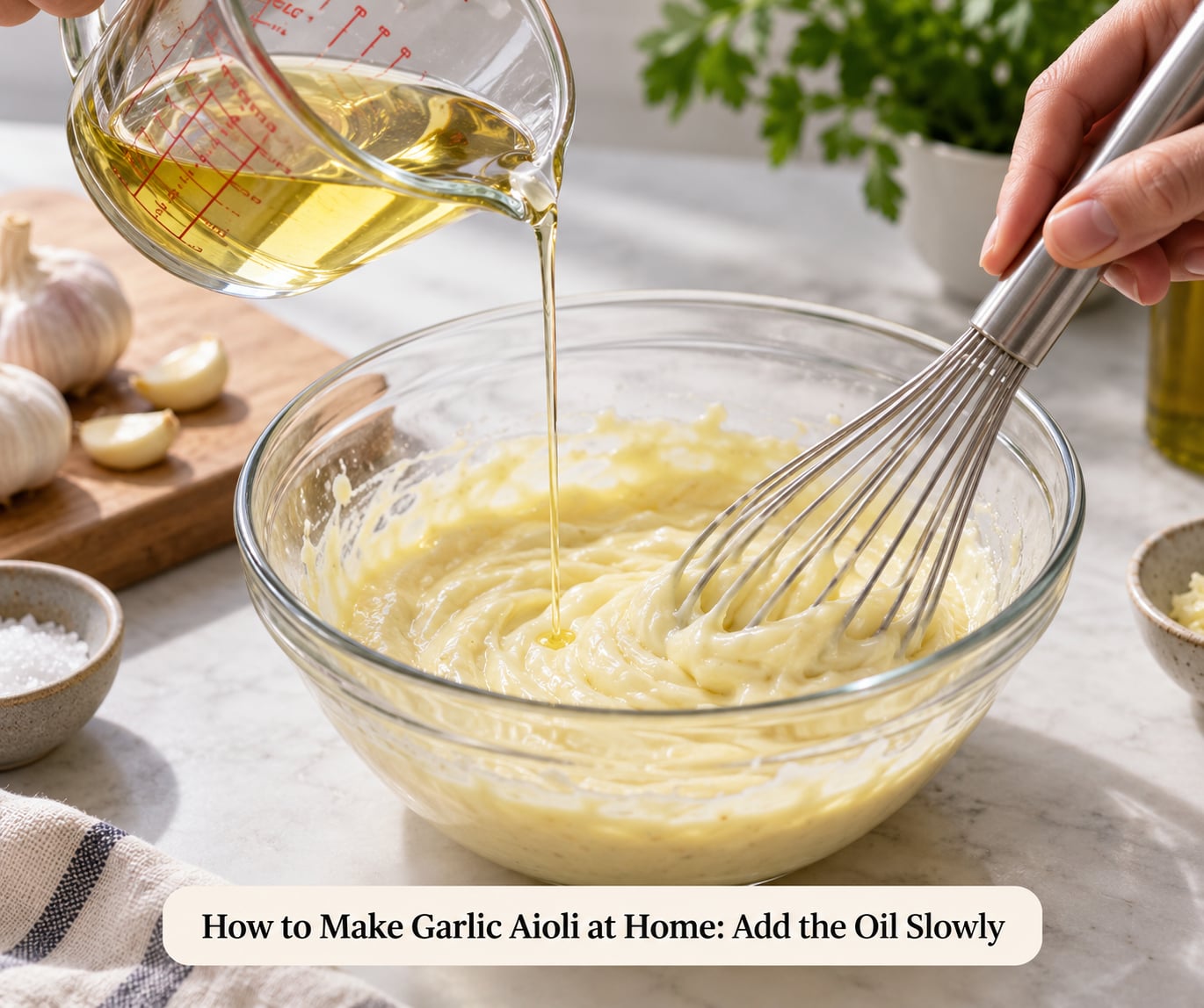How to Make Garlic Aioli at Home: Add the Oil Slowly