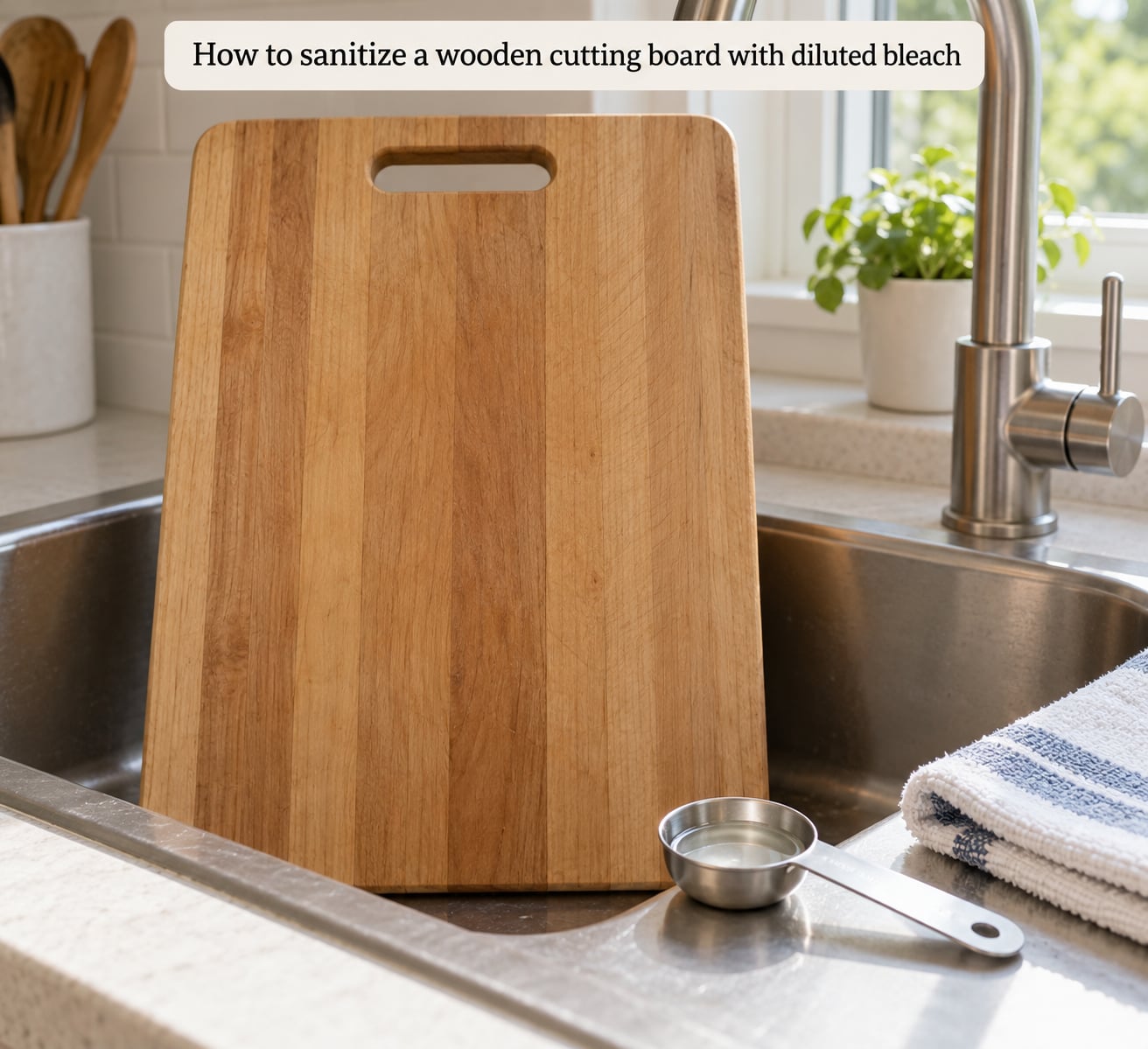 How to sanitize a wooden cutting board with diluted bleach