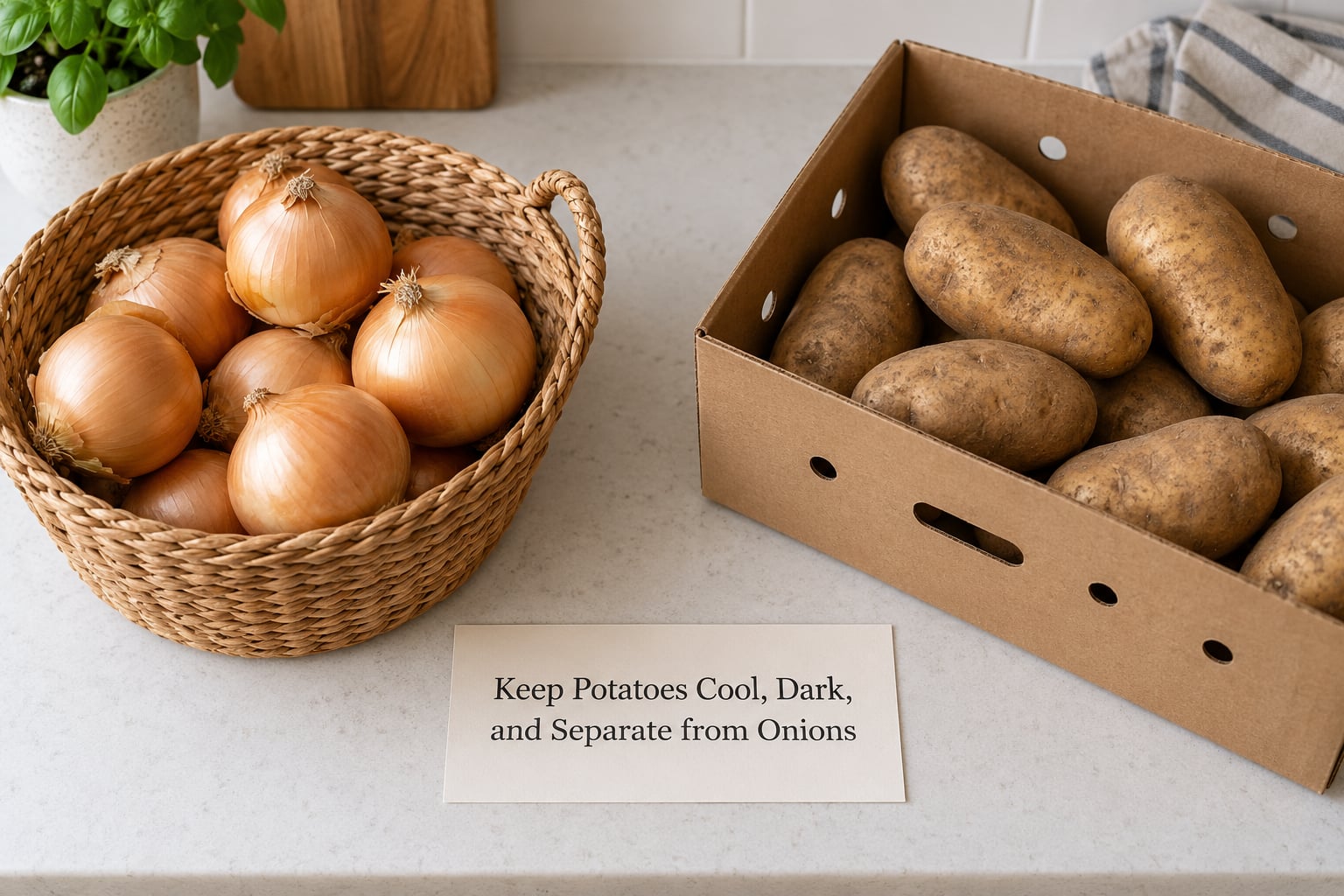 Keep Potatoes Cool, Dark, and Separate from Onions